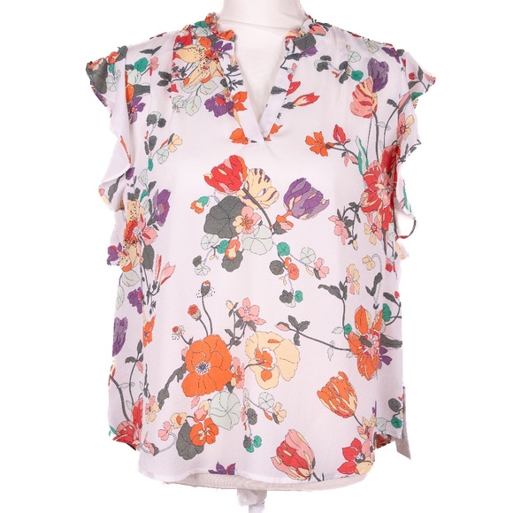 Liz Claiborne Tops - Liz Claiborne White Ruffled Mandarin Collar Blouse, Petite Medium Size, NWT.